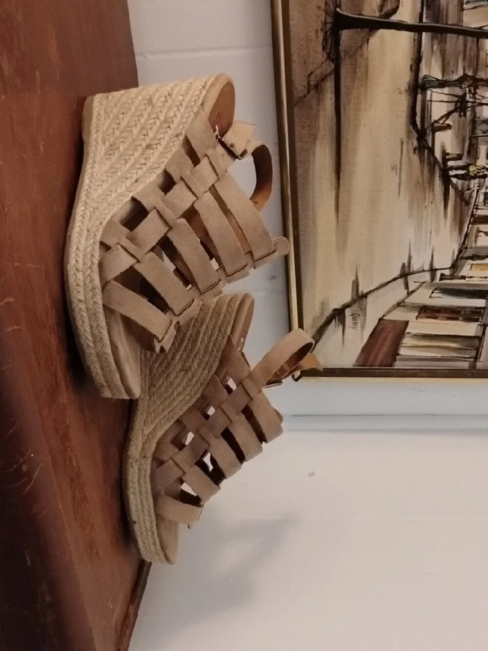 EDL POP Beige Suede Strappy Espadrille Wedge Sandals - Women